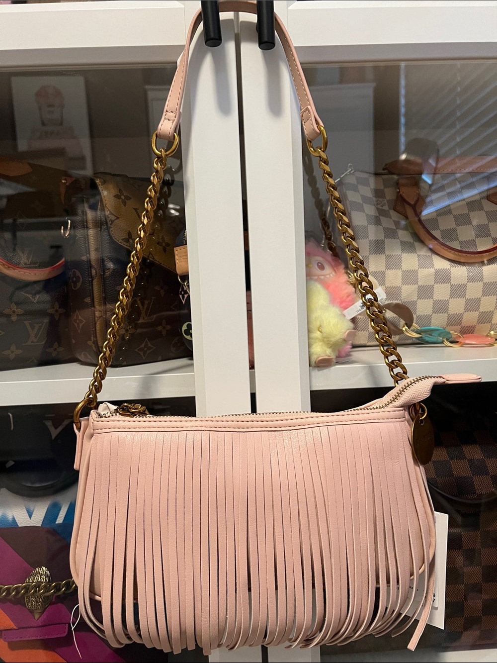 Steve Madden Pink Fringe Shoulder Bag with Chain Strap